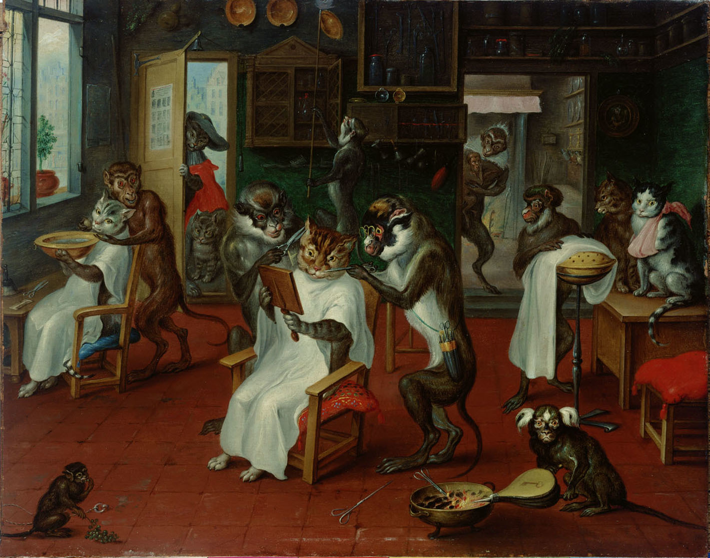 Abraham Teniers - Barbershop with monkeys and cats (1629–1670)