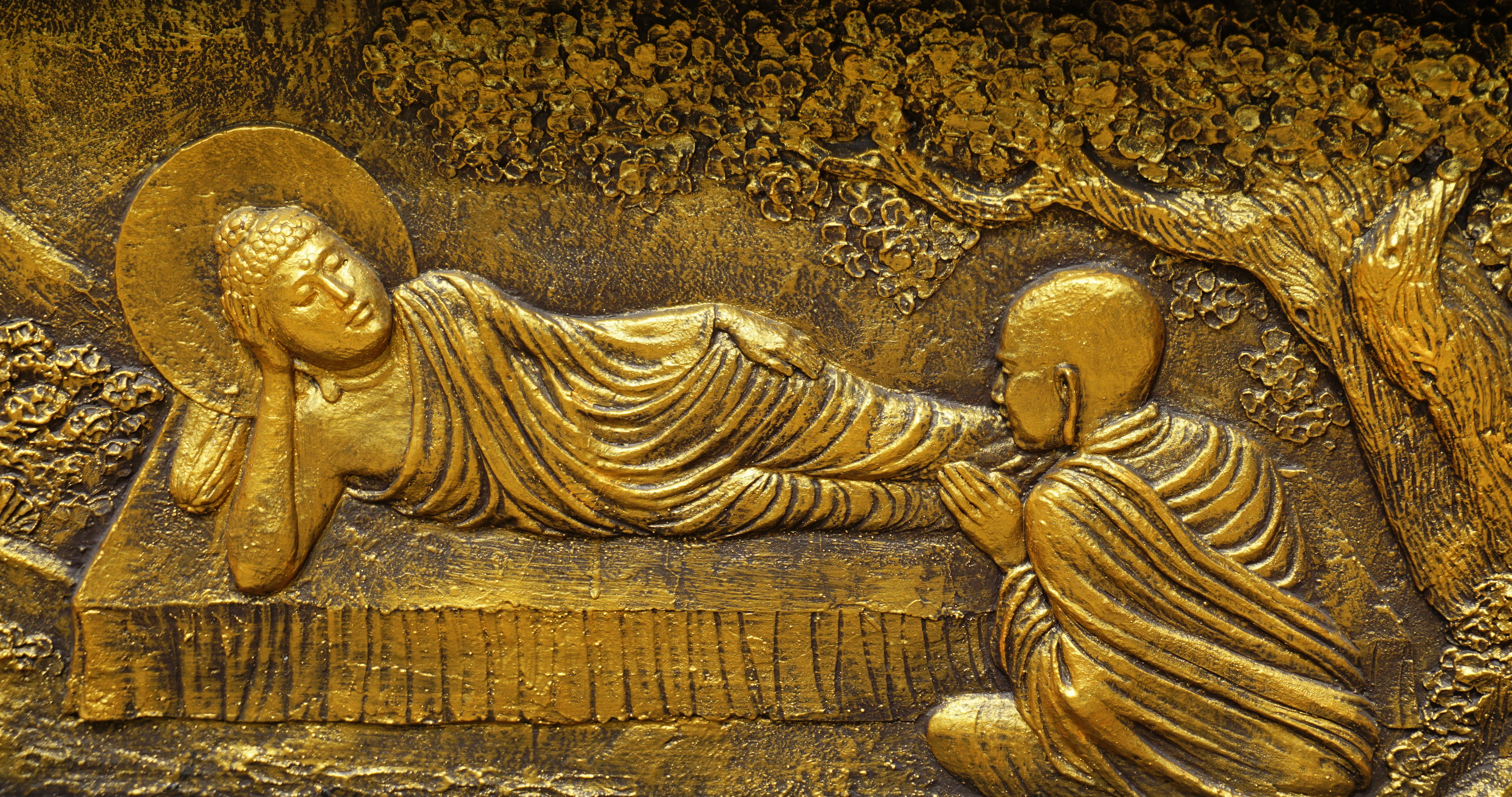 This East Javanese relief depicts the Buddha in his final days