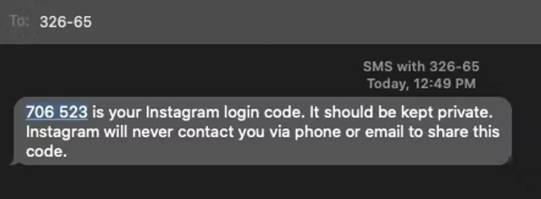 Instagram verification SMS code