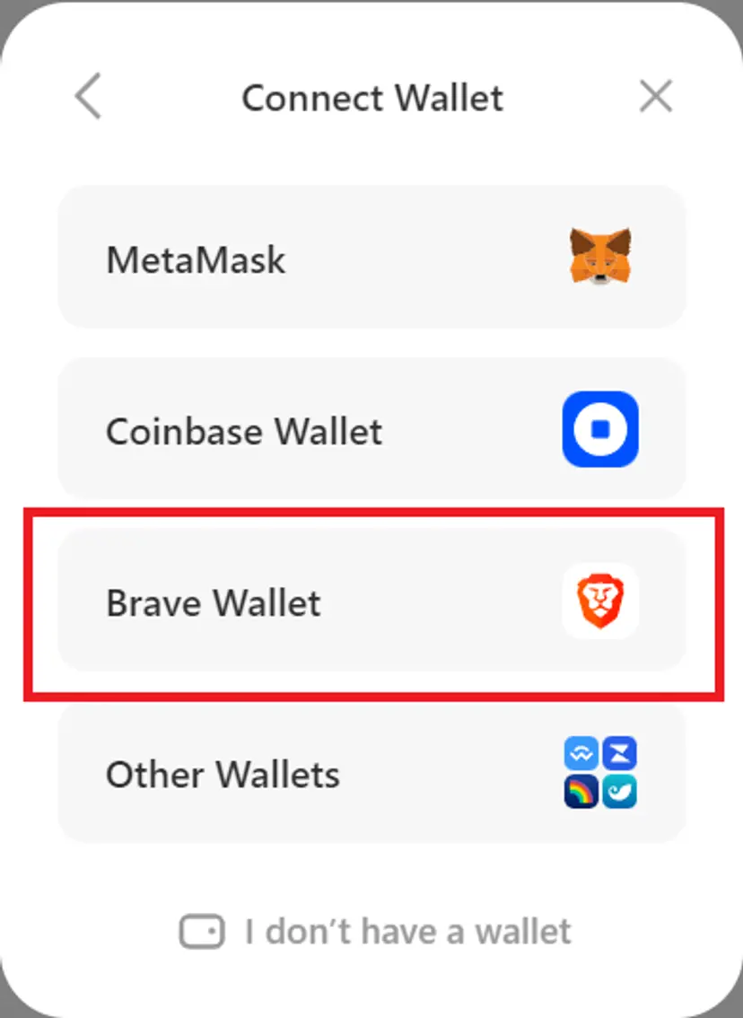 選擇錢包連接 xLog 的時候顯示 brave wallet