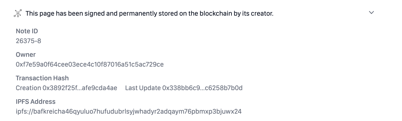 Display on the blockchain