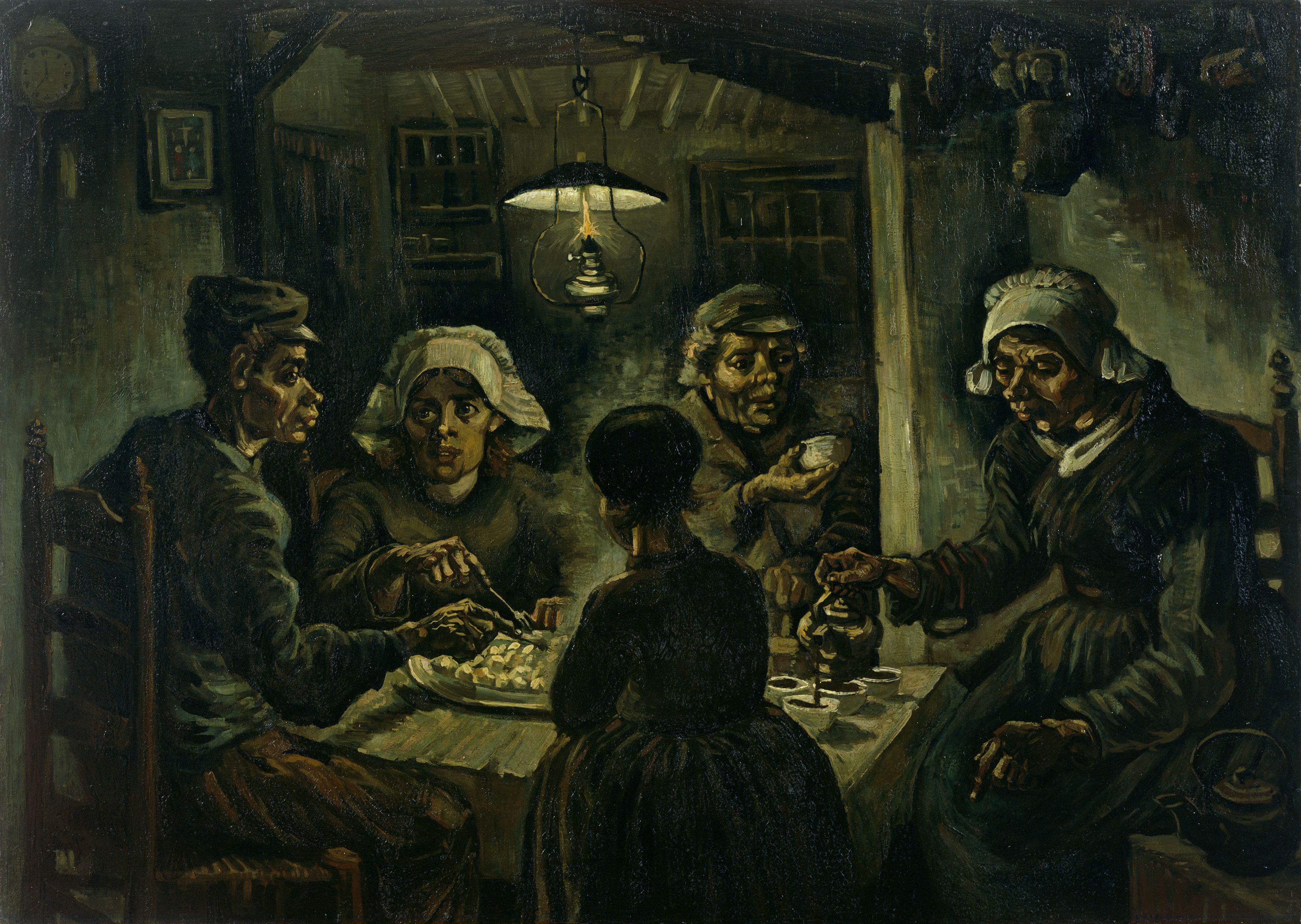 The Potato Eaters (De Aardappeleters) (1885). Oil on canvas, 82 × 114 cm (32.3 × 44.9 in). Van Gogh Museum, Amsterdam